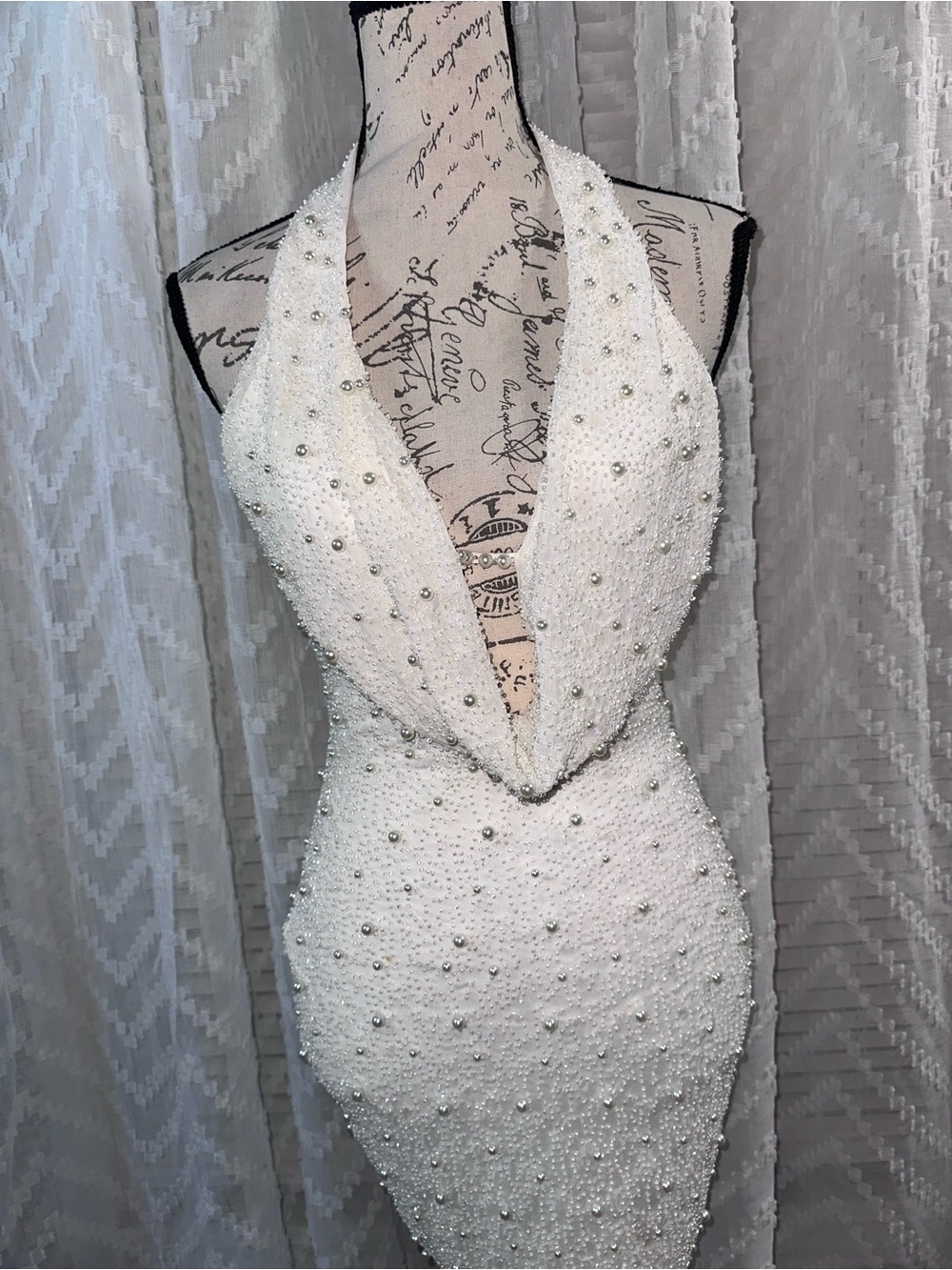 Oh Polly White Pearl-Embellished Cowl Neck Mini Dress - Picture 4 of 16